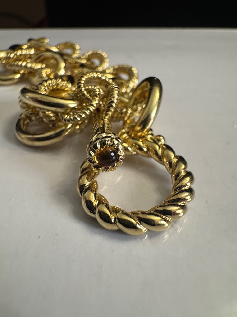 Judith Ripka SS Gold Textured Link Toggle Bracelet w/Peridot Gem Clasp - Picture 3 of 11